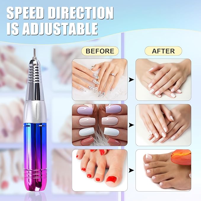 Electric Professional Nail Drill 35000 RPM,Electric Nail File Efile Machine Set,Rechargeable Acrylic Nail Tool Kit,Manicure Pedicure Gel Grinder Polish for Home Salon Teach(Sunset Blue)