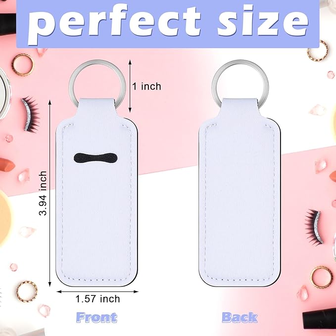 100 Pcs Sublimation Keychain Blanks Bulk Lipstick Holder Sublimation Lip Balm Gloss holder Neoprene Blanks Portable Protective Cases for Women DIY Key Ring Travel Supplies