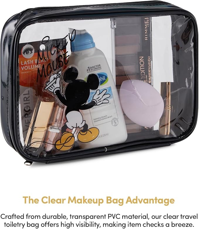 Mickey Mouse Cosmetic Case Set - Officially Licensed Mickey and Minnie Mouse Travel Cosmetic Case 3 Piece Set - Girls, Boys, Teens, Adults (Black Mickey)