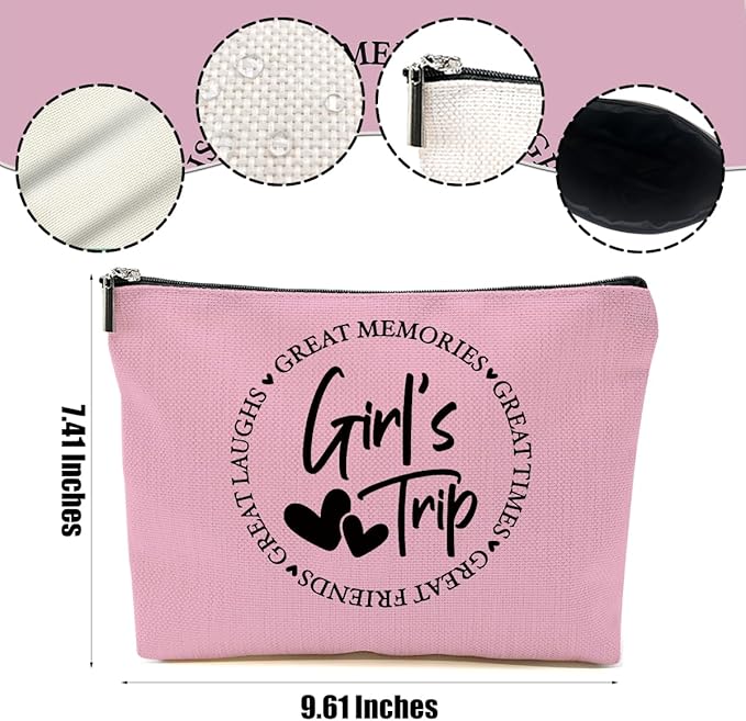 4Pcs Girls Trip Gifts Favors, 2025 Girls Weekend Gifts Makeup Bag, Bestie Gifts Weekend Bag Vacation Cosmetic Bag, Friendship Gifts for Women Best Friend BFF, Graduation Wedding Gifts Toiletry Bag