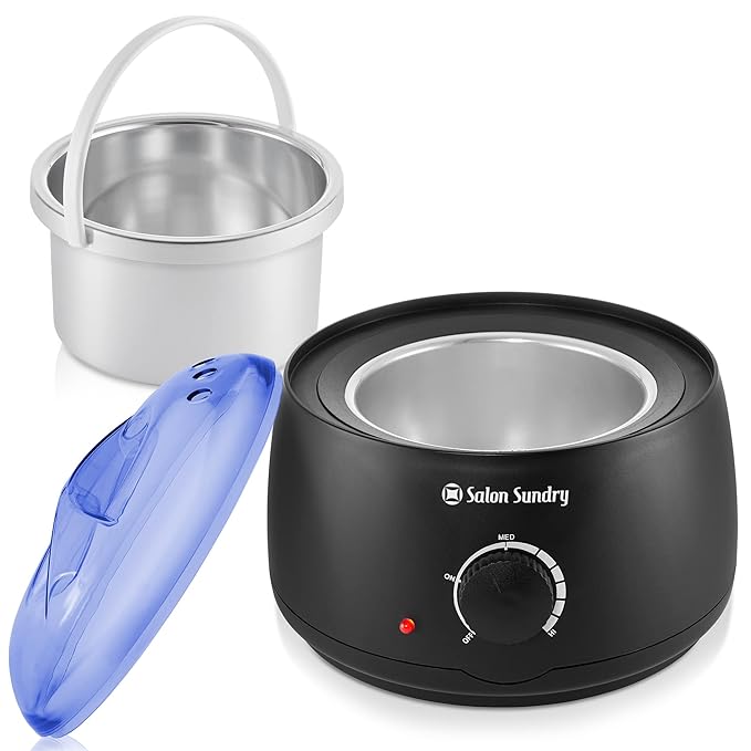 Salon Sundry Portable Electric Hot Wax Warmer Machine for Hair Removal - Black with Blue Lid