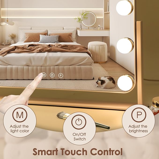 360° Vanity Mirror with Lights 11 Led Bulbs Hollywood Lighted Makeup Mirror with 5X Magnification Mirror Hollywood Cosmetic Mirror Tabletop Makeup Mirror with 3 Lighting Modes 16x13 Inch