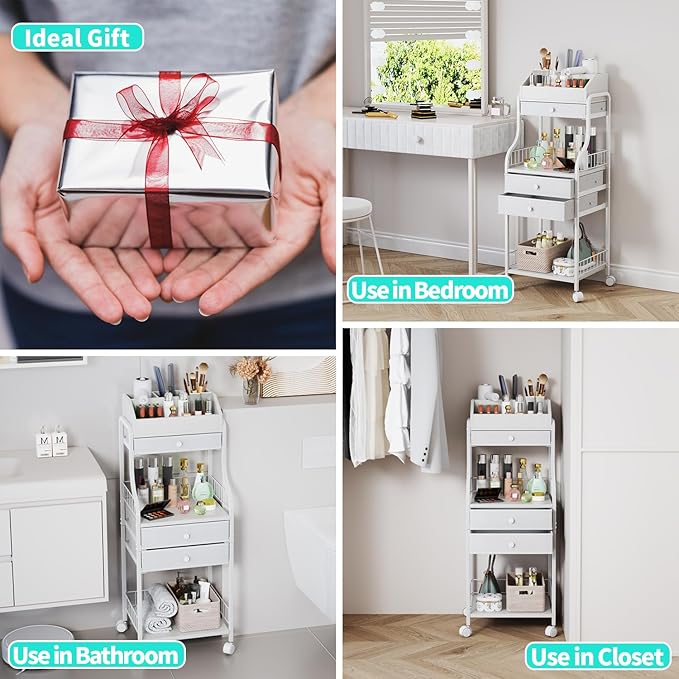 HapiRm Floor Makeup Organizer Storage - Vanity Skincare Make Up Organizers and Storage with Drawers, Cosmetics Display Cases Holder for Skin Care Nail Polish Perfume Makeup Brush