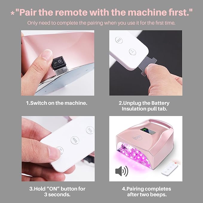 UV LED Nail Lamp,96W Rechargeable Cordless Nail Dryer, 52 Beads Quick Dry with Remote Control,4 Timers,Auto Sensor,Key Sound,Built-in Cooling Fan,Professional Gel Polish UV Light (Pink)