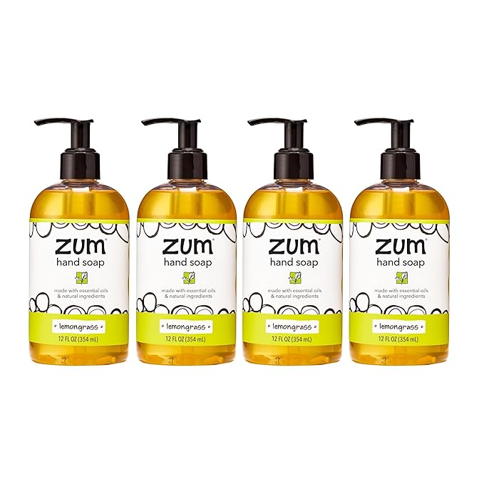 Zum Indigo Wild Hand Soap - Natural Liquid Hand Soap - for Bathroom & Kitchen - Lemongrass Scent - 12 oz (4 Pack)