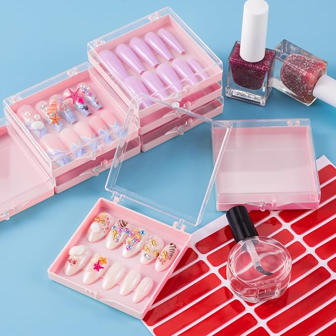 ANCIRS 25 Pack Acrylic Nail Storage Box for DIY Press-on Nails Holder & 60pcs Double Sided Adhesive Nail Display Tape, Artificial Nail Stand Packaging Organizer Case & Fake Nail Tip Tapes for Nail Art