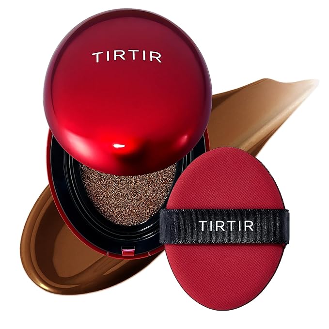 TIRTIR Mask Fit Red Cushion Foundation | Full coverage, Weightless, Skin fit, Satin Glow Finish, Korean Makeup Cushion Foundation (#47N Ebony, 0.63 Fl Oz)