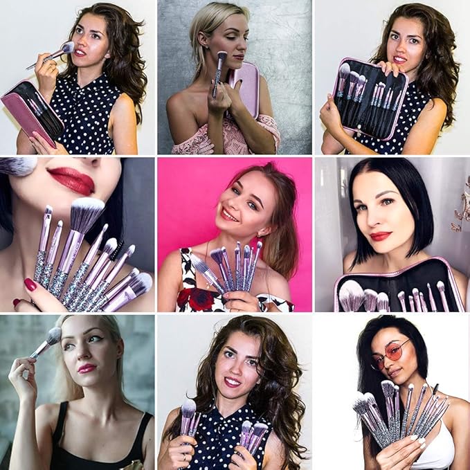 Glitter Makeup Brushes Set Professional, Vegan Makeup Brush Set with Case, Cosmetic Brushes Makeup Set, Make up Brushes Vegan, Purple Make up Brushes Set Professional, Makeup Brush Set Vegan.