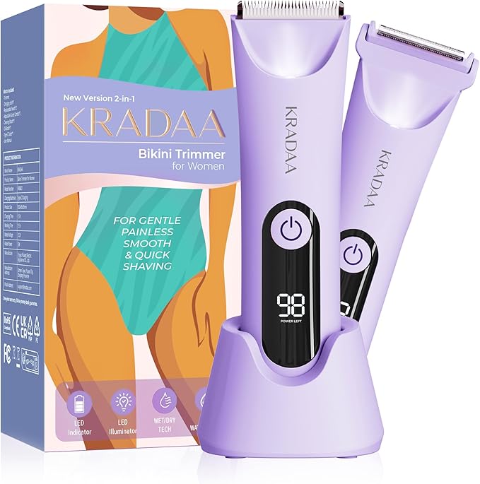 Bikini Trimmer for Women Pubic Hair: Painless Eletctric Razors for Women - Rechargeable Eletctric Shaver Waterproof IPX7 for Body Hair (Wisteria Purple)