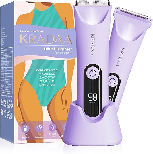 Bikini Trimmer for Women Pubic Hair: Painless Eletctric Razors for Women - Rechargeable Eletctric Shaver Waterproof IPX7 for Body Hair (Wisteria Purple)