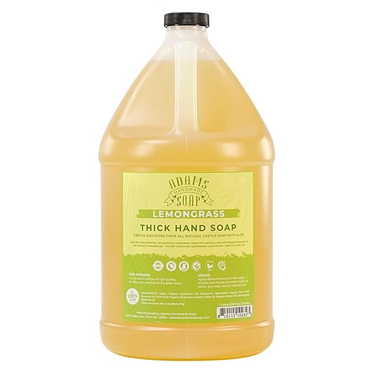 Adams Handmade Soap Thick Organic Castile Liquid Hand Soap 1 Gallon Refill - Lemongrass