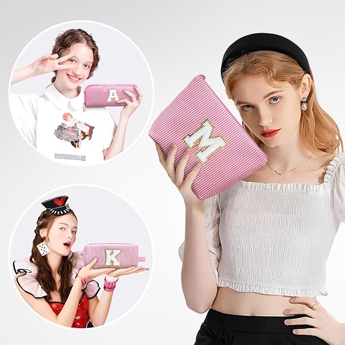 YOOLIFE Birthday Gifts for Girls, Makeup Bag | Cosmetic Bag Daughter Birthday Gifts for Girl Women | Teacher Gifts | Make Up Bag Gifts for Friends Teen Girl Gifts Trendy Stuff Preppy Makeup Bag Pink J