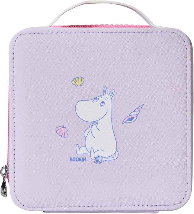 x Moomin Off To The Sea Cosmetics Bag – Cute Faux Leather Makeup Organizer with Plush Lining, Travel-Ready (Purple Seashell Moomin)