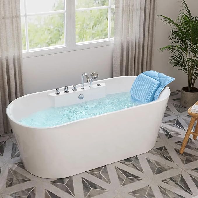 OMYSTYLE Full Body Bath Pillow, Bath Pillows for tub with Mesh Washing Bag & 21 Non-Slip Suction Cups, Spa Bathtub for Head Neck Shoulder and Back Support - 5D Air Mesh & Quick Drying | Blue