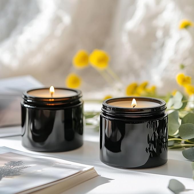 KEYWING 2oz Small Glass Jars, 35 Pack Black Glass Lotion Containers with Black Lids, Round Sample Jars with Inner Liners for Cream, Powders and Ointments