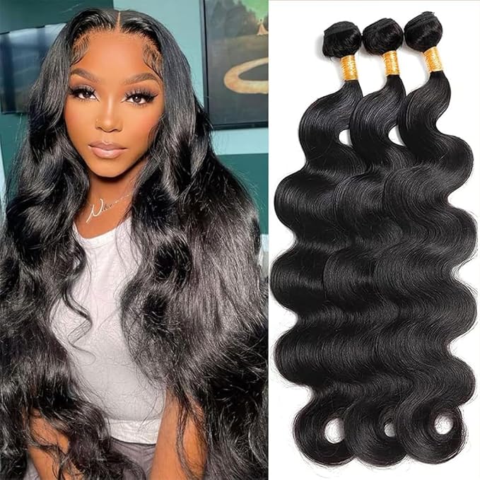 Cirvty 12A Human Hair Bundles Brazilian Body Wave Hair Bundles 16 18 20 Inch 100% Unprocessed Virgin Weave 3 Bundles Human Hair Body Wave Human Hair Bundles Deals Natural Black