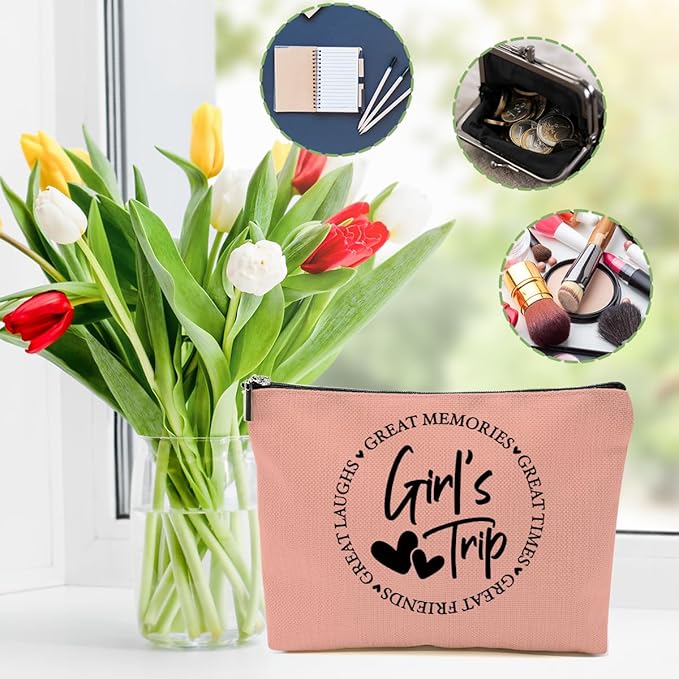 3Pcs Girls Weekend Gifts, 2025 Girls Trip Gifts Favors Travel Gifts Funny Makeup Bag, Weekend Bag Cosmetic Bag, Friendship Gifts for Women Best Friend Bride BFF, Graduation Wedding Gifts Toiletry Bag