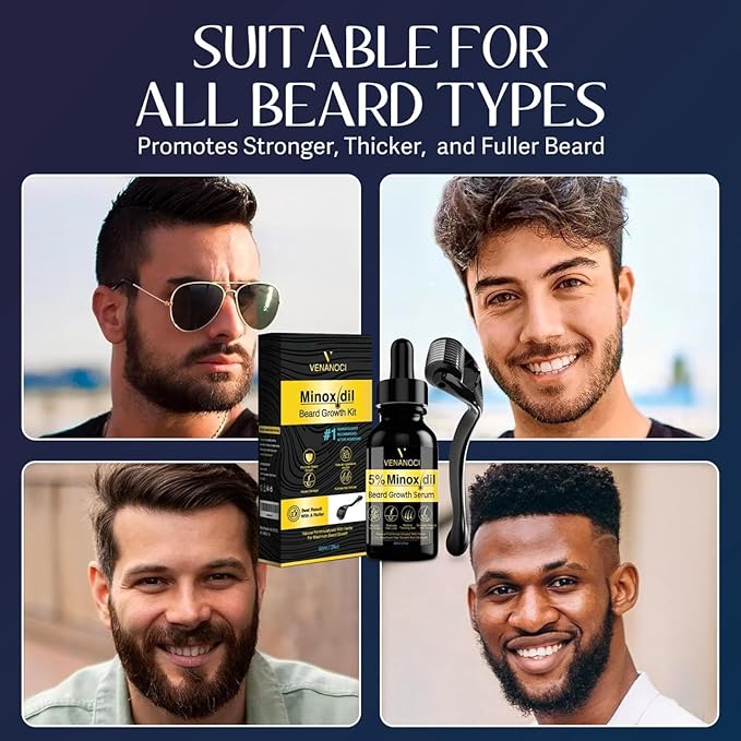 5% Minoxidil for Men Beard Growth Kit: Venanoci Hair Regrowth Oil with Biotin & Rosemary – Thicker, Fuller Beard & Hair – Stop Hair Loss & Thinning – Hair Growth Serum Treatment