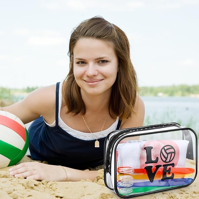 Abbylike 12 Pcs 7 x 4.7 x 2.4'' Cosmetic Bag Gifts Accessories for Makeup Bags Clear PVC Cheer Case Toiletry Zipper Pouch for Women Christmas Xmas (Volleyball Theme)