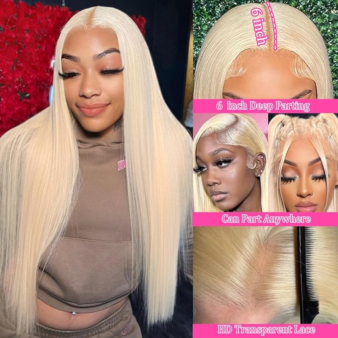 613 Lace Front Wig Human Hair Pre Plucked Blonde 13x6 HD Lace Frontal Wigs with Baby Hair 180% Density Glueless Wigs Human Hair 32 Inch Blonde Lace Front Wig Human Hair Natural Hairline