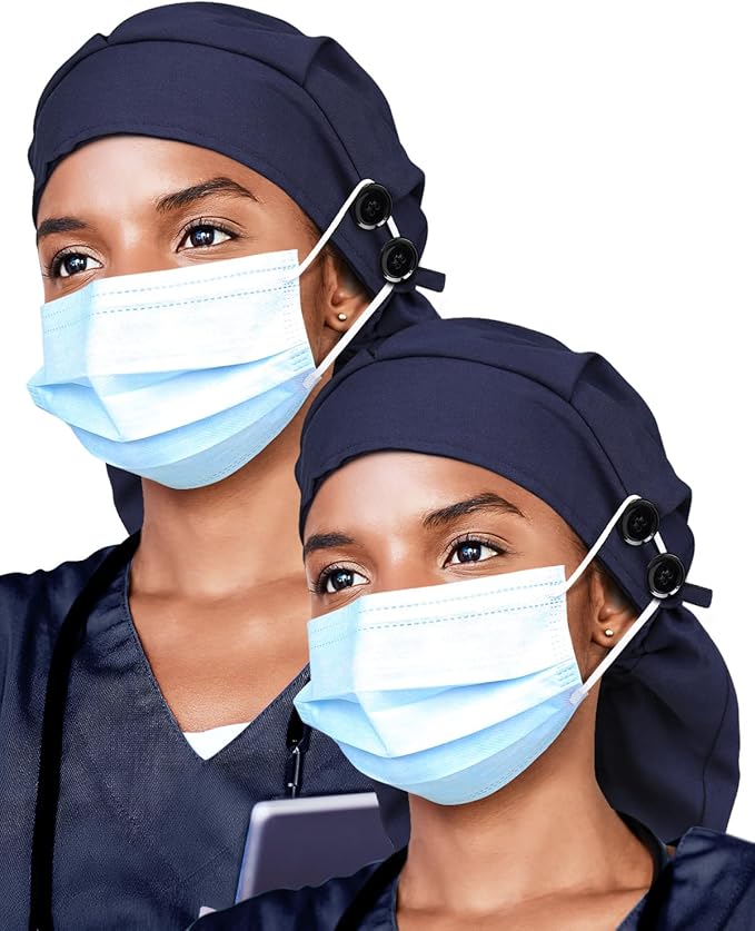 Satin Lined Work Cap with Button for Long Hair Women