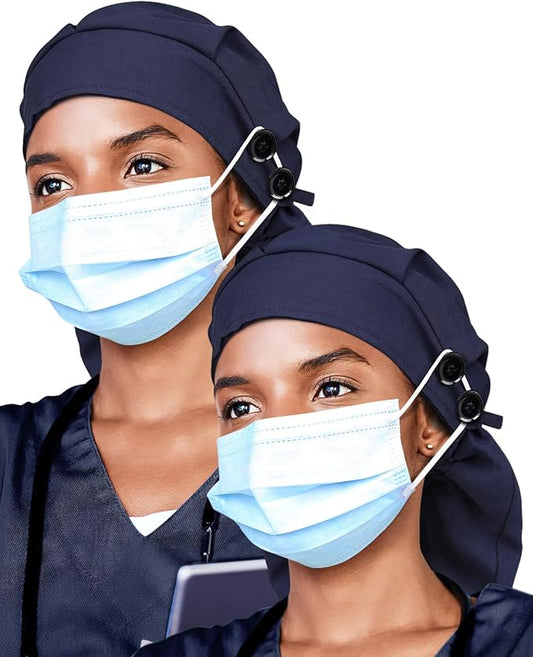 Satin Lined Work Cap with Button for Long Hair Women