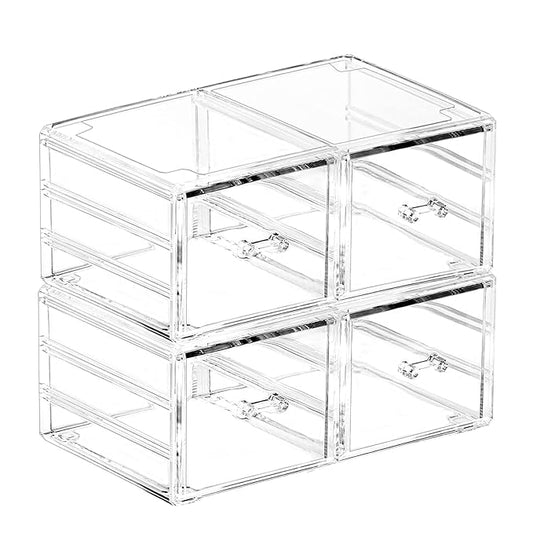 Pack of 2 Acrylic Countertop Stackable Drawers Bathroom Cabinet Organizer Clear Organizing Bins For Cosmetics Organizer Jewelry Hair Accessories Nail Polish Make Up Marker Pen