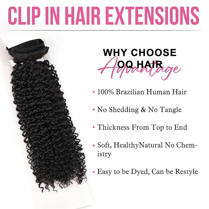Curly Clip in Hair Extensions 3C 4A Kinky Curly Real Human Hair for Women OQ Curly Hair Natural Color 100% Brazilian Virgin Human Hair Extensions 7Pcs 120g/Set 22Inch