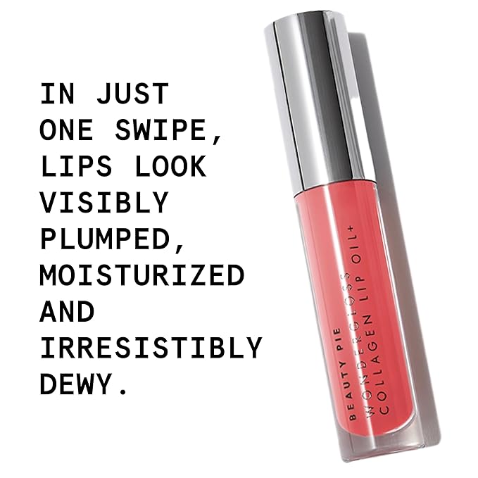 Beauty Pie Wondergloss Collagen Lip Oil + (Spicy Pink) – Hydrating, Plumping, Non-Sticky Gloss with Collagen AC Micro-Vectors & Cherry Oils