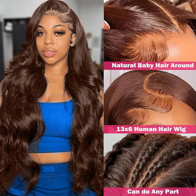 13x6 Lace Front Wigs Human Hair 200 Density Hd Body Wave Lace Front Wigs Human Hair Chocolate Brown Lace Front Wig Human Hair Pre Plucked With Hairline Glueless Wig for Black Women 22 Inch Brown Wig