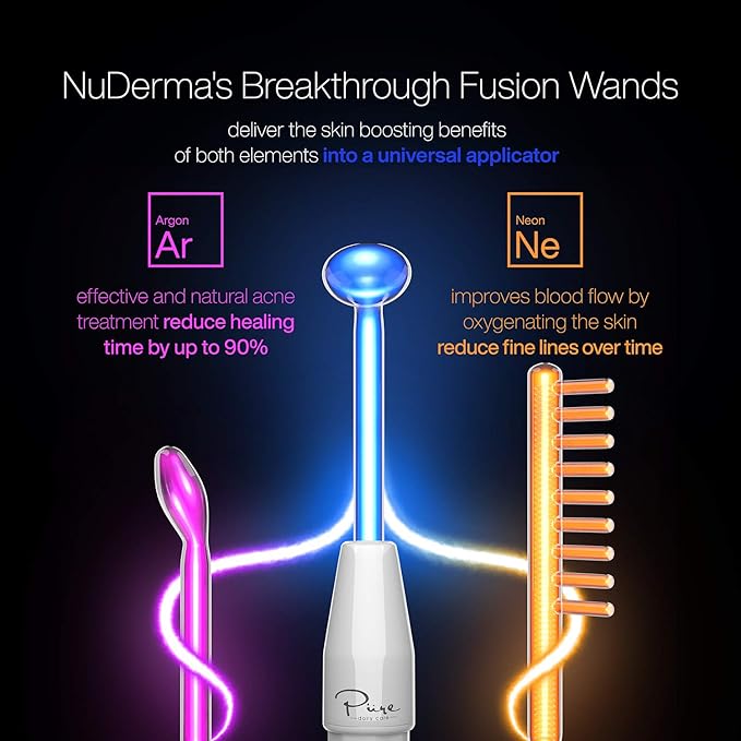 4-Piece Fusion Wand Acessory Set for Nuderma Wands - NuDerma NOT Included - Neon & Argon Fusion Glass applicators for Nuderma – High Frequency Upgraded Fusion Wand Set Compatible with Nuderma Systems