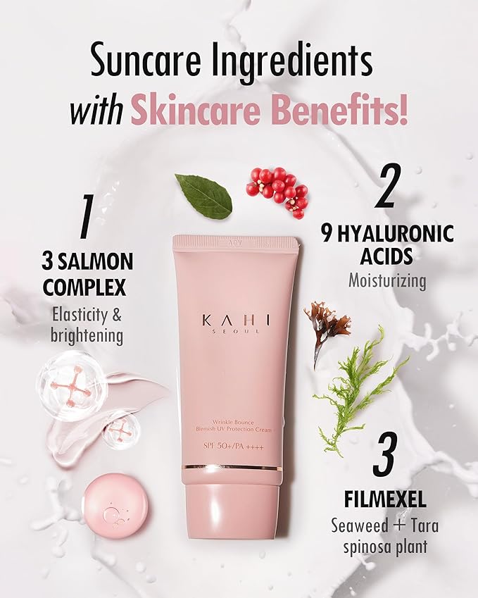 KAHI Wrinkle Bounce Essential Korean Sun Screen Facial Moisturizer with SPF 50 + PA++++ Sun Block Daily Moisturizer | Tone Up Cream Face Sunblock Hydrating Face Cream 1.69 fl oz