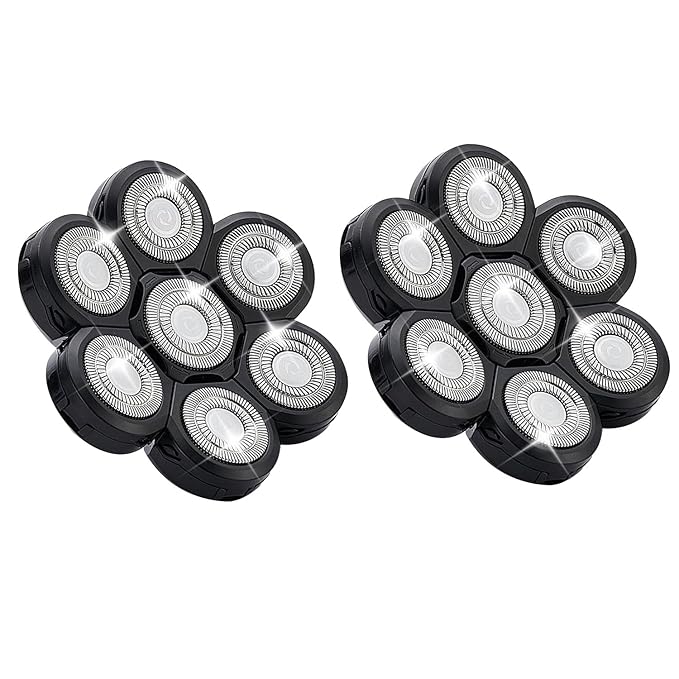 7 Head Shaver Replacement Razor Heads for Many Brands Bald Men's Electric Foil Shaver Replacement,Universal Shaver Replacement Blades for Electric Razor for Men Bald and Face (Black 7 Head/2PCS)