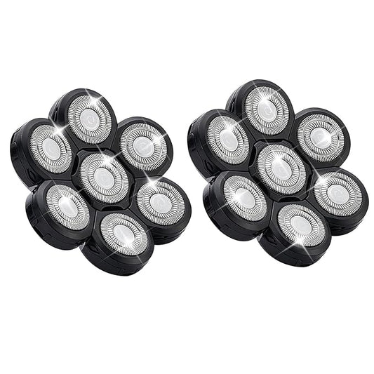 7 Head Shaver Replacement Razor Heads for Many Brands Bald Men's Electric Foil Shaver Replacement,Universal Shaver Replacement Blades for Electric Razor for Men Bald and Face (Black 7 Head/2PCS)