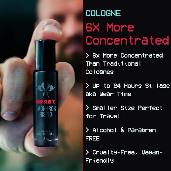 The Beast Line Cologne for Men by Beard Struggle - 6x Longer Than Traditional Colognes - Ragnarok Rising Eddie Hall Beast Line - Signature Edition - Mens Cologne, 15 mL Glass Roller Bottle