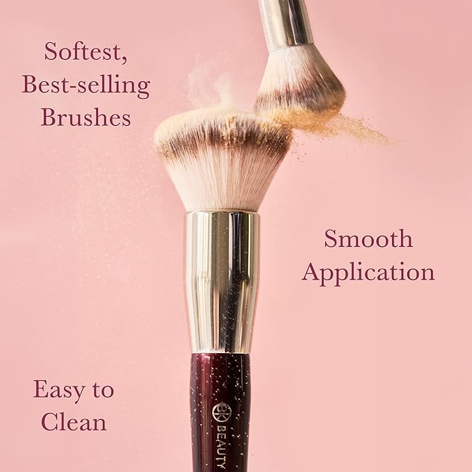 BK BEAUTY - LARGE BUFFER & ROUND FOUNDATION (2PC) - Professional Makeup Brush Set for Liquid or Cream Foundations, Powder & Blush | Premium Face Brushes for Flawless Application