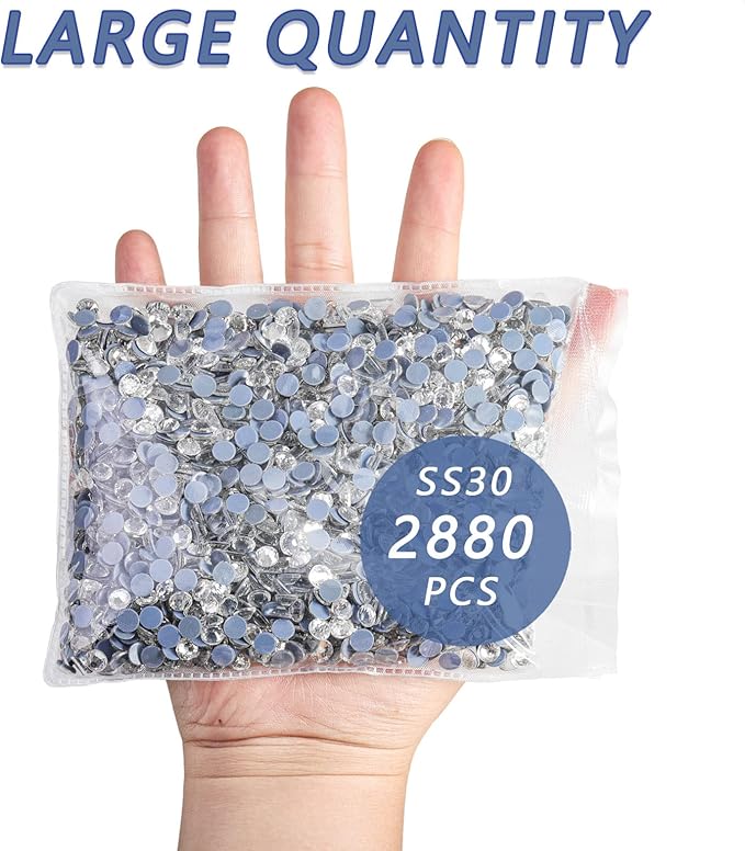 Beadsland Hotfix Rhinestones Bulk, 2880PCS Crystal Hot Fix Rhinestones for Crafts Clothes DIY Decoration, Crystal, SS30, 6.3-6.5mm