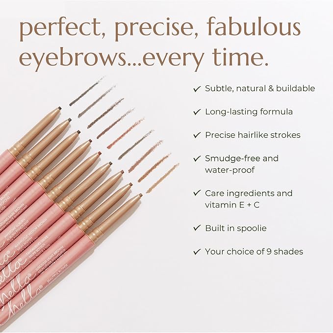 Chella Eyebrow Pencil - Vegan, Gluten Free, Cruelty Free, Paraben Free, Long Wearing, Smooth Consistency (Dazzling Dark Brown)