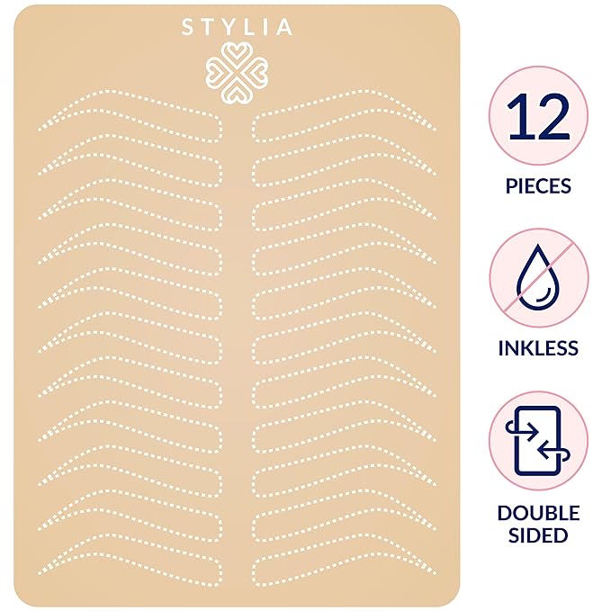 Stylia Microblading Inkless Practice Fake Silicone Skin Sheet for Eyebrow Makeup, Fake Skin for Needling, Eye Brow Tattoo Practice Kit Supplies (12Pieces- White Double Sided)