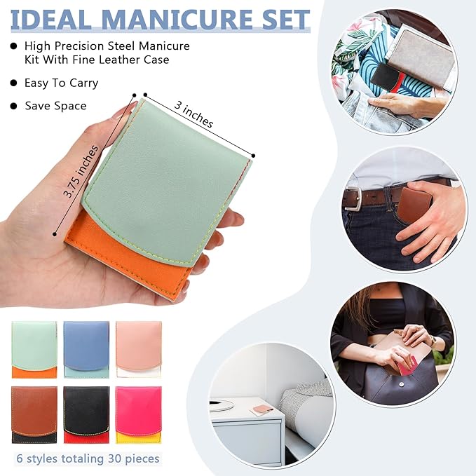 30 Set Manicure Kit Bulk Nail Clippers Kit 7 in 1 Mini Nail Clippers Stainless Steel Professional Nail Care Pedicure Kit with Travel Bag Grooming Kit for Valentine Women Men Home(Vivid Color,Cute)
