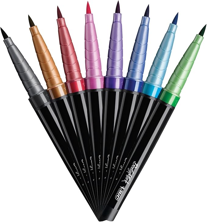 BIC BodyMark Temporary Tattoo Markers, Brush Tip, Assorted Colors, Pack Of 8 Markers