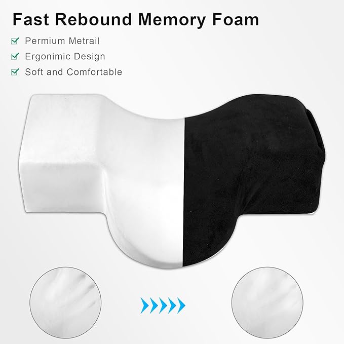 IMENE Lash Pillow for Lash Extensions- Memory Foam Lash Pillow with Neck and Back Support, Ergonomic lash Bed Pillow with Velvet Pillowcase and Lash Organizer Pockets （Black）