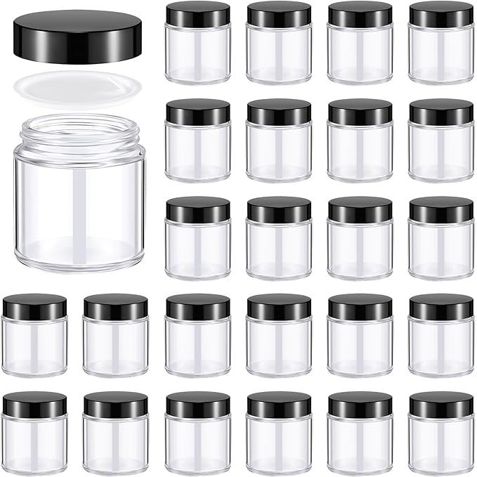 Norme 24 Pcs 4 oz Glass Jars with Lids Leakproof Round Airtight Empty Cosmetic Jars with Inner Liners Lid for Storing Lotions Powder Ointments Candle Making (Black,Clear)