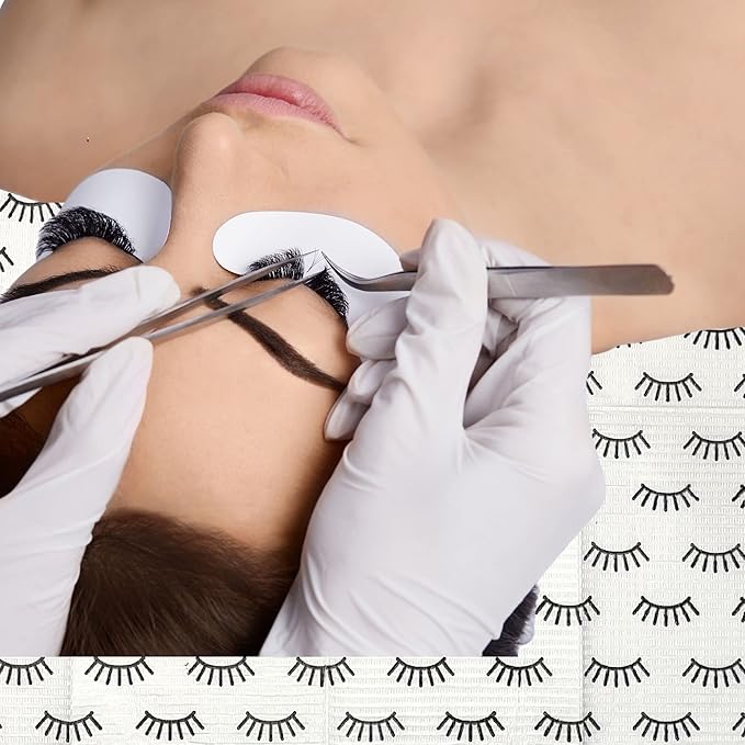 Disposable Lashing Dental Bib | 125 Pack | Size 13x18" inches | Eyelash Extension Supplies | White Bib with Simple Lash Print Design