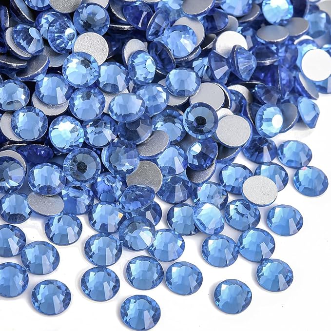 Blinginbox Flatback Rhinestones Bulk,14400pcs Crystal Round Loose Gemstones Glass Rhinestones for Crafts Makeup Nail Art Clothes Shoes DIY Decorations(SS10,2.7-2.9mm,Lt.Sapphire)
