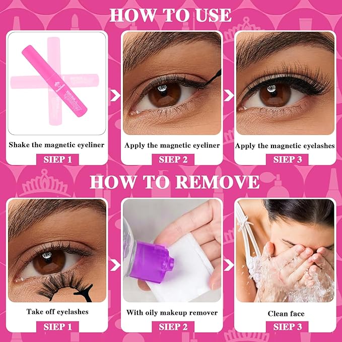 Magnetic Eyelashes with Eyeliner Kit, Fluffy Mink Lashes Cat-Eye Look 18-21MM Wispy Long 8D Luxury Volume Fake Eyelash 10 Pairs Cruelty-Free&Vegan