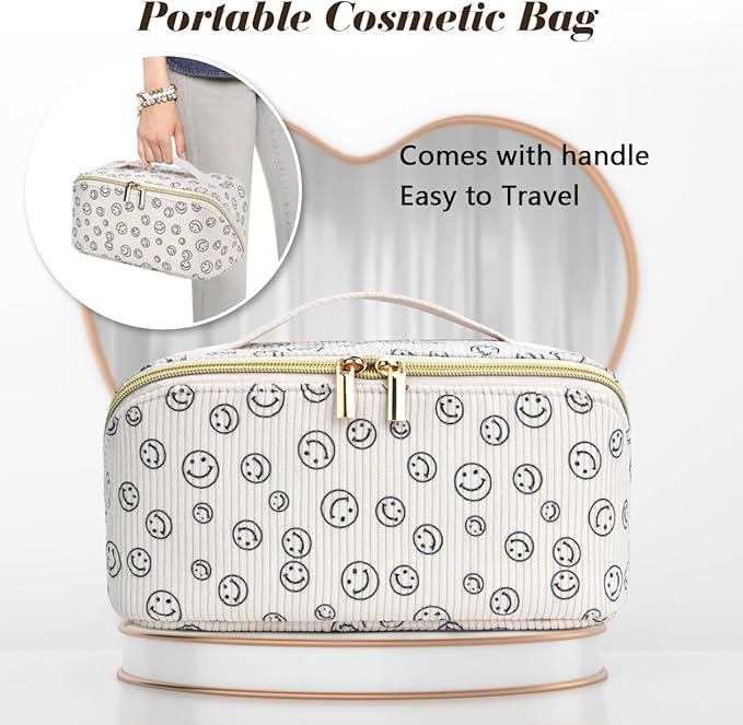 Gifts for Girls, Travel Makeup Bag Christmas Gift Make up Bag Cosmetic Bags for Women, Stuff Bag Cute Quilted Makeup Bag Birthday Gifts for Women/Friend/Mother - Smile