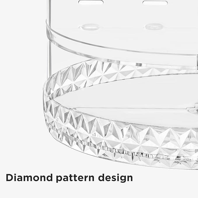 HBlife 360 Rotating Makeup Organizer Adjustable Carousel Diamond Large Capacity Revolving Perfume Organizer Skincare Organizers Cosmetic Storage Spinning Holder for Vanity, Plus Size Clear