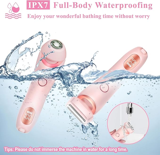 Electric Razors Shaver for Women, 2-in-1 Womens Electric Razor for Leg Arm Face, Cordless Bikini Trimmer Hair Removal for Women with Detachable Head, Painless,IPX7 Waterproof,Wet & Dry,Pink