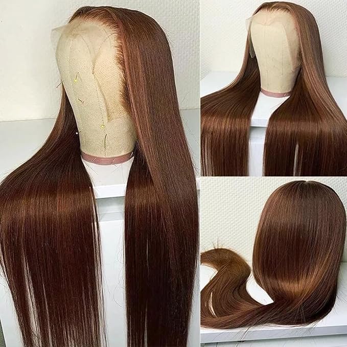30 Inch Chocolate Brown Lace Front Wig 13x6 Straight Lace Front Wigs Human Hair Pre Plucked 200% Density Colored #4 Brown Wig Human Hair Glueless HD Transparent Lace Frontal Wigs for Women